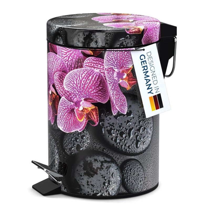 Sanilo Small Bathroom Trash Can with Lid [1.3 Gallon] - Lidded Tiny Trashcan for Garbage - Mini Metal Bin with Soft Closing Mechanism - Bath Room Accessoire Wastebin with Inner Bucket (Madeira) - Image 2